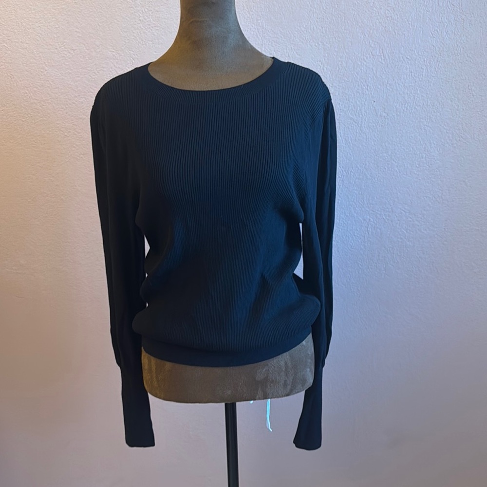Halogen Navy Ribbed Long Sleeve Blouse